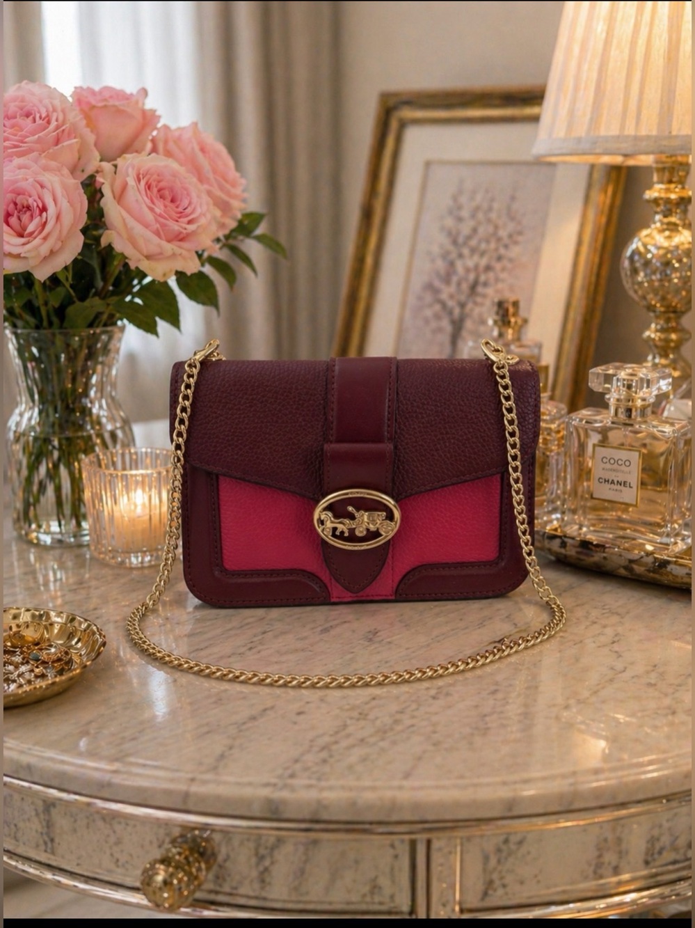 Coach Burgundy and Pink Colorblock Chain Crossbody Bag🩷🩷🩷🩷🩷🩷🩷🩷🩷🩷🩷🩷🩷🩷🩷🩷🩷🩷